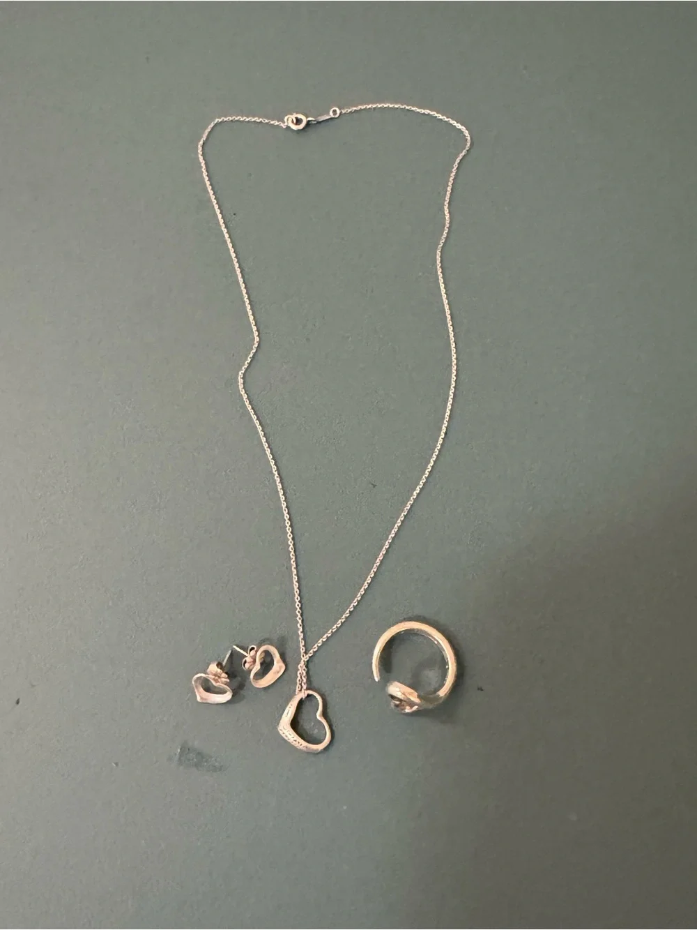 Authentic Tiffany & Co. Elsa Peretti Open Heart Sterling Silver Jewelry Set